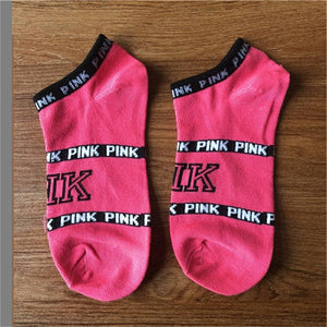 Hot Motion Socks PINK Socks New Unisex Cotton Mix Random  Harajuku Creative Happy Casual Sports Short Ankle Pink Letters Socks